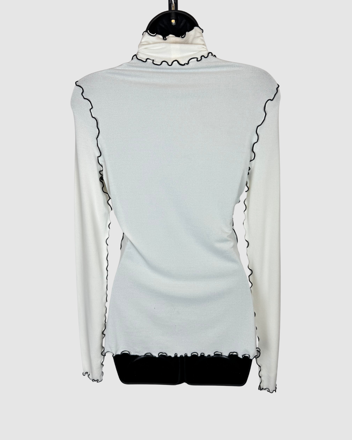Proenza Schouler Cream w Black Ruffle Trim Turtleneck Long Sleeve Top