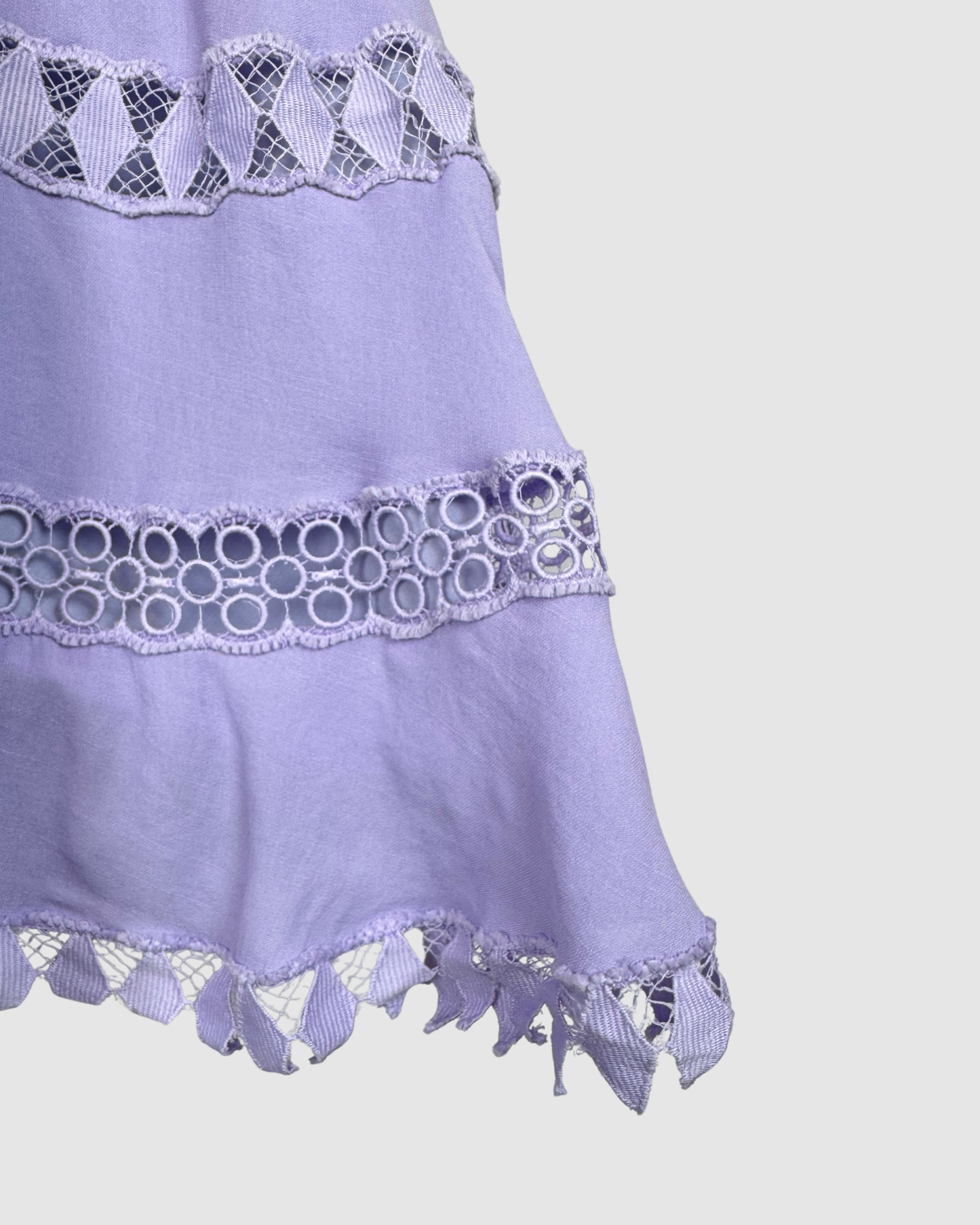 Peixoto Light Purple Crochet Detail V-Neck 1/2 Ruffle Sleeve Mini Dress