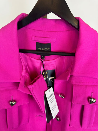 AS by Df Pink Magenta Cropped Jacket w Gold Heart Buttons NWT