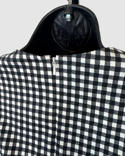 Lela Rose Black & White Plaid Short Sleeve Dress w/ Painted Flower
