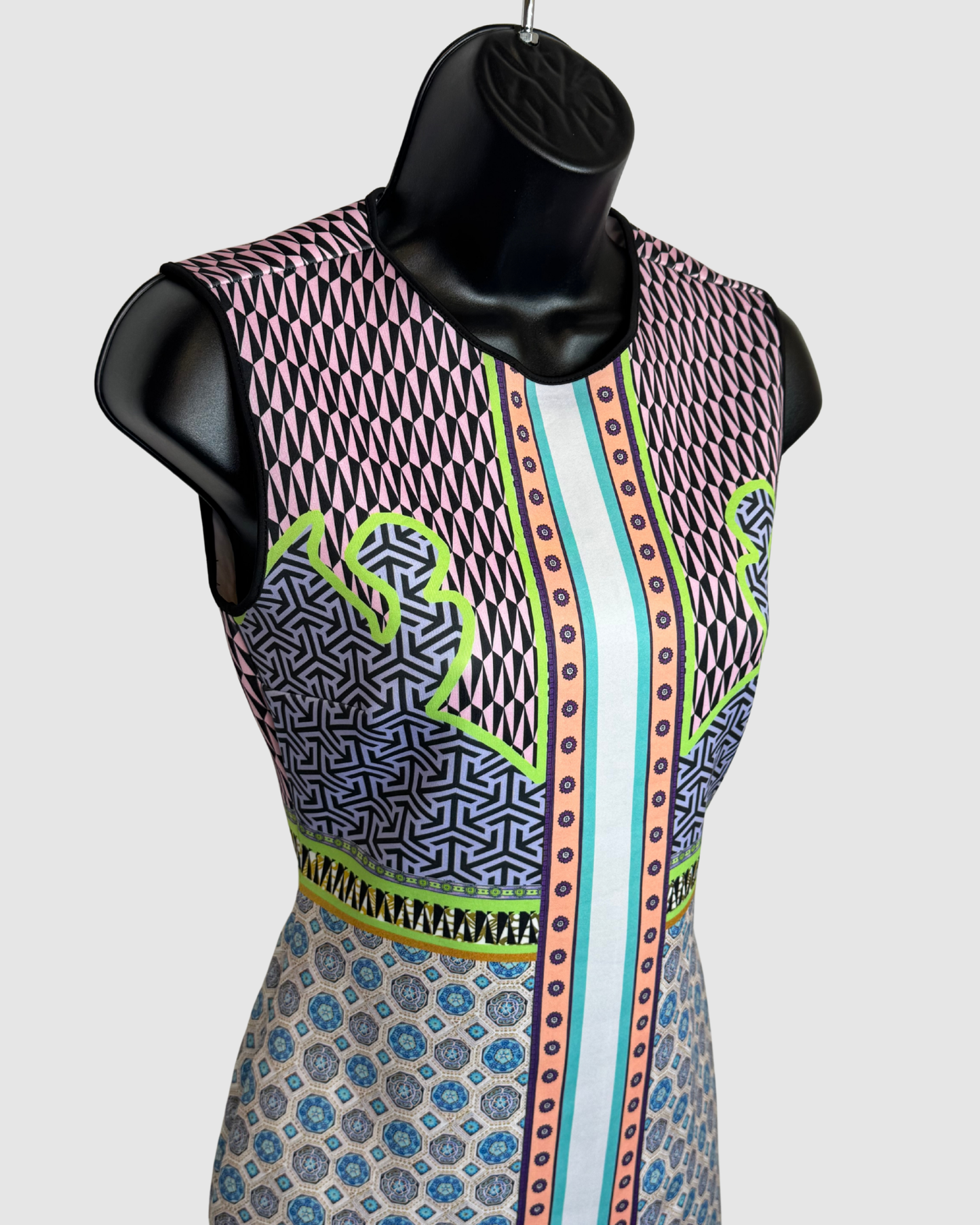 Clover Canyon Multi-Color Multi-Pattern High-Neck Sleeveless Mini Dress