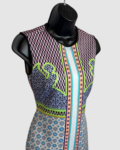 Clover Canyon Multi-Color Multi-Pattern High-Neck Sleeveless Mini Dress