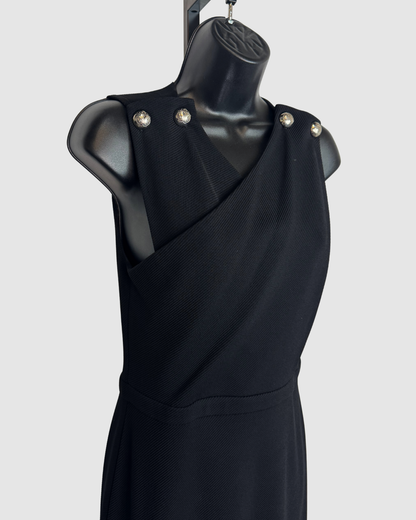 Gucci Black Ribbed Cross Front Sleeveless Knee-Length Dress
