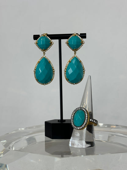 Freida Rothman Oval Aqua Diamond & Gold Ring