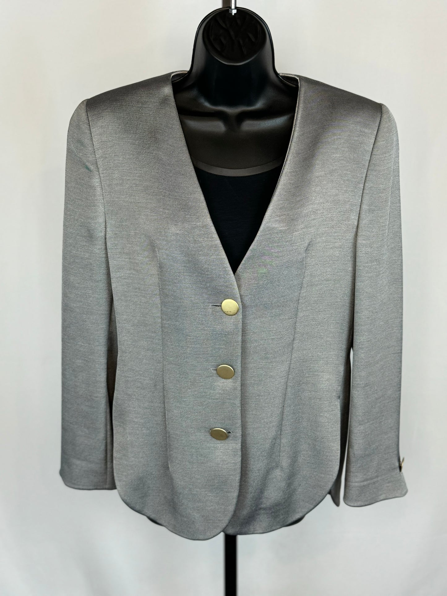 Giorgio Armani - Barneys New York Silver Grey Button Up Blazer Jacket w Brass Buttons