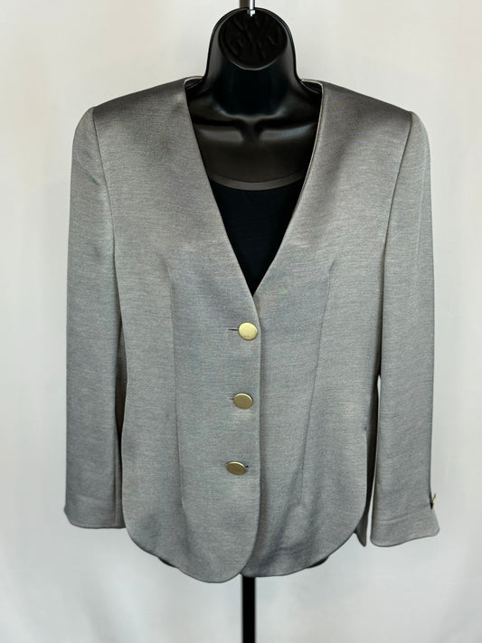 Giorgio Armani - Barneys New York Silver Grey Button Up Blazer Jacket w Brass Buttons