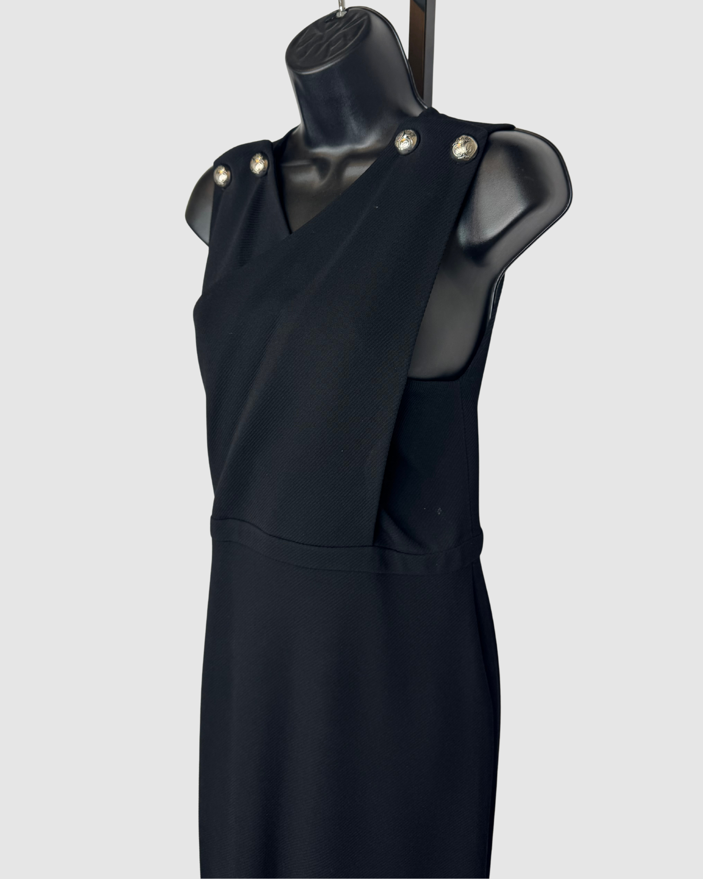 Gucci Black Ribbed Cross Front Sleeveless Knee-Length Dress