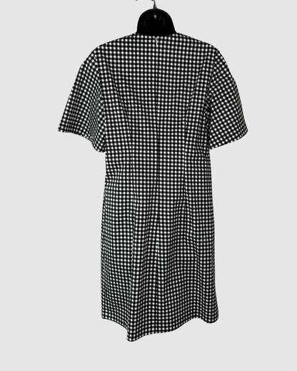 Lela Rose Black & White Plaid Short Sleeve Dress w/ Painted Flower