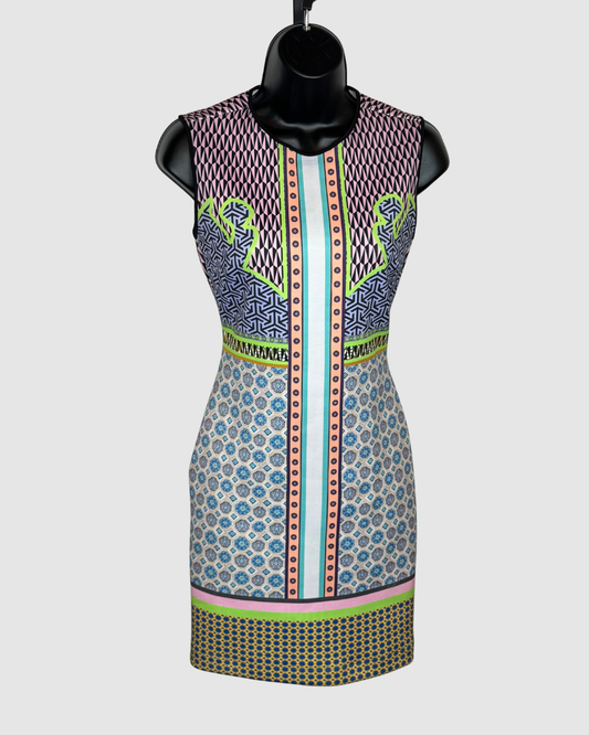 Clover Canyon Multi-Color Multi-Pattern High-Neck Sleeveless Mini Dress
