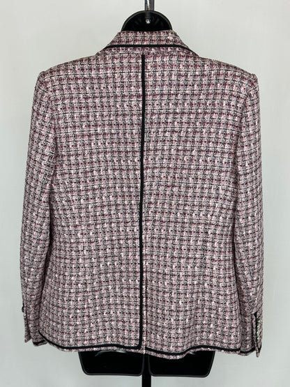 Veronica Beard Pink & Purple Tweed Button Up Jacket w 2 Front Pockets