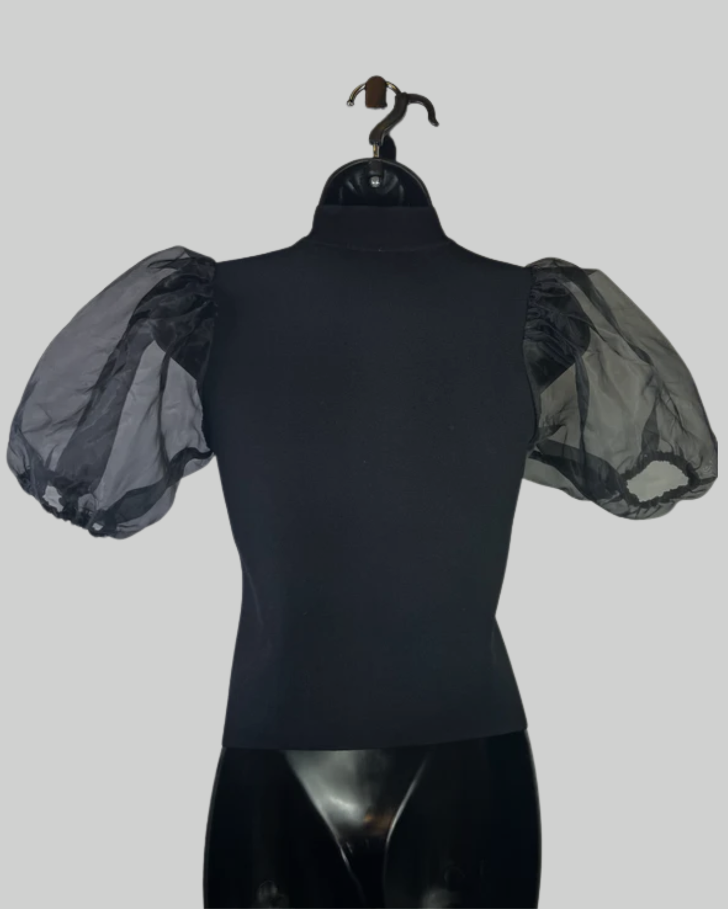 House of Harlow Black Knit Short Puff Sheer Sleeve Turtleneck Top