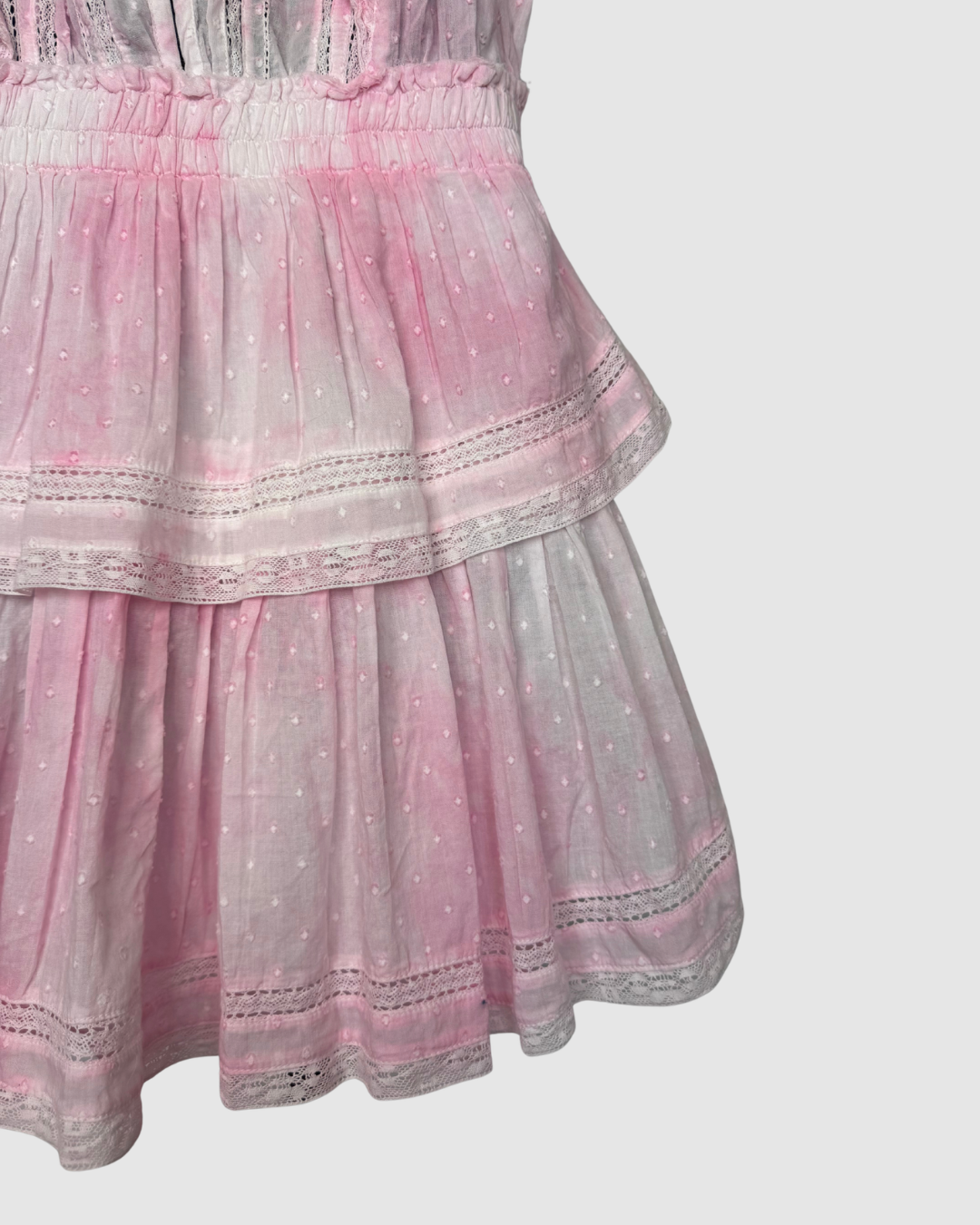 LoveShackFancy Pink White Tie-Dye Ruffle Short Sleeve Mini Dress NWT