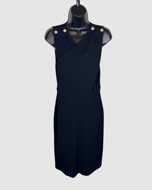 Gucci Black Ribbed Cross Front Sleeveless Knee-Length Dress