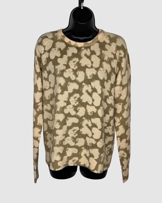 Equipment Cashmere Beige Brown Heart Print Long Sleeve Sweater