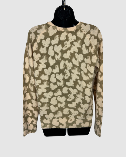 Equipment Cashmere Beige Brown Heart Print Long Sleeve Sweater