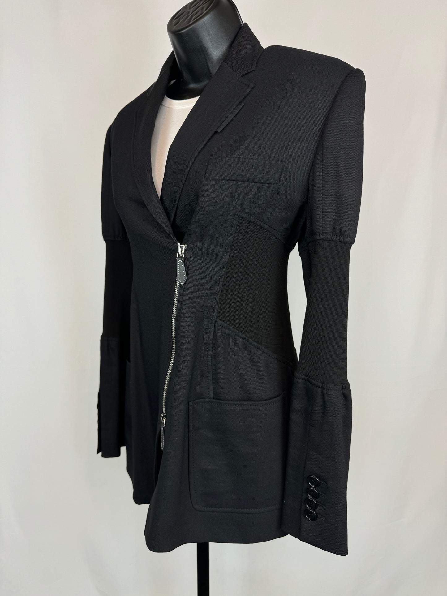 Burberry Black Zip Up Spandex Part Blazer-Like Jacket w Corset Lace Back Detail