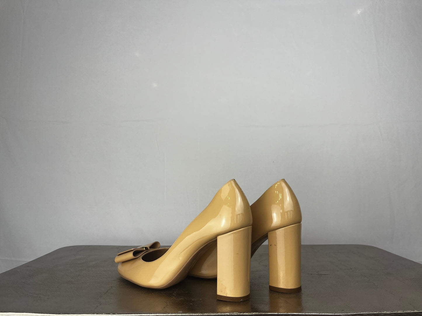 Ferragamo Nude Round Toe Pumps w/ Toe Bow