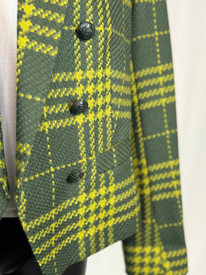 L'Agence Dark Green & Lime Green Plaid Open Faced Blazer NWT