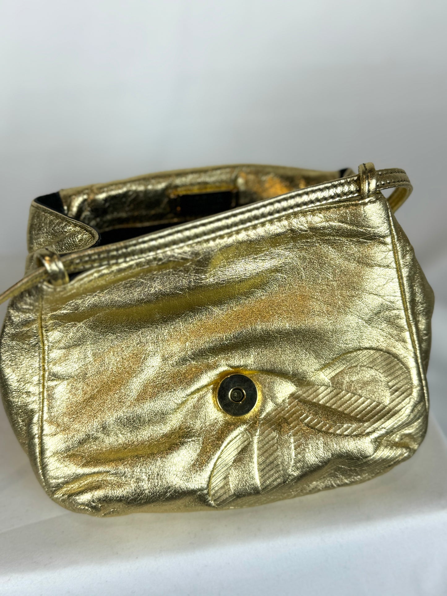 Vintage Loewe Gold Metallic Crossbody Flap Bag
