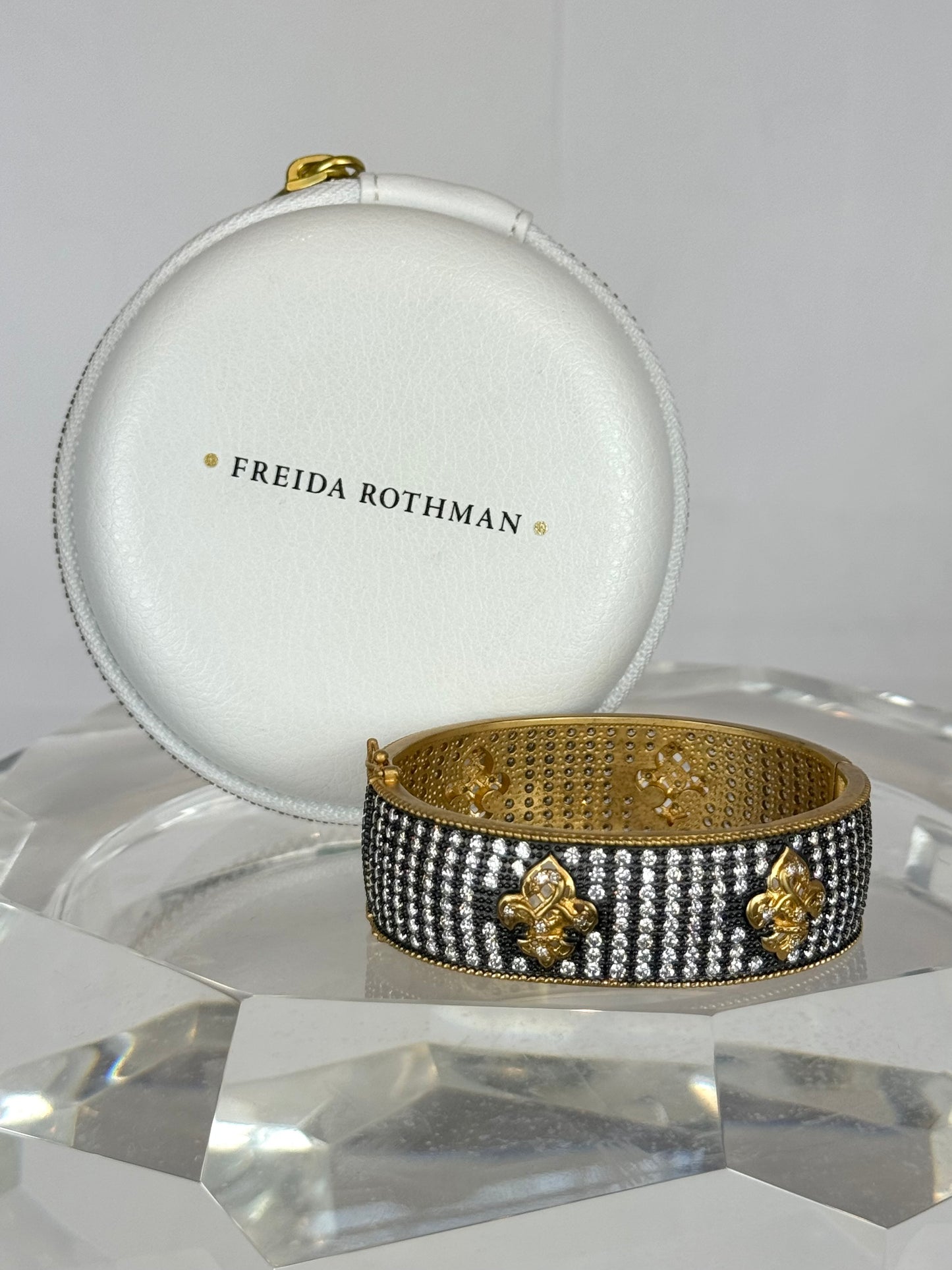 Freida Rothman Gold Black Matte & Rhinestone Thick Bangle Bracelet