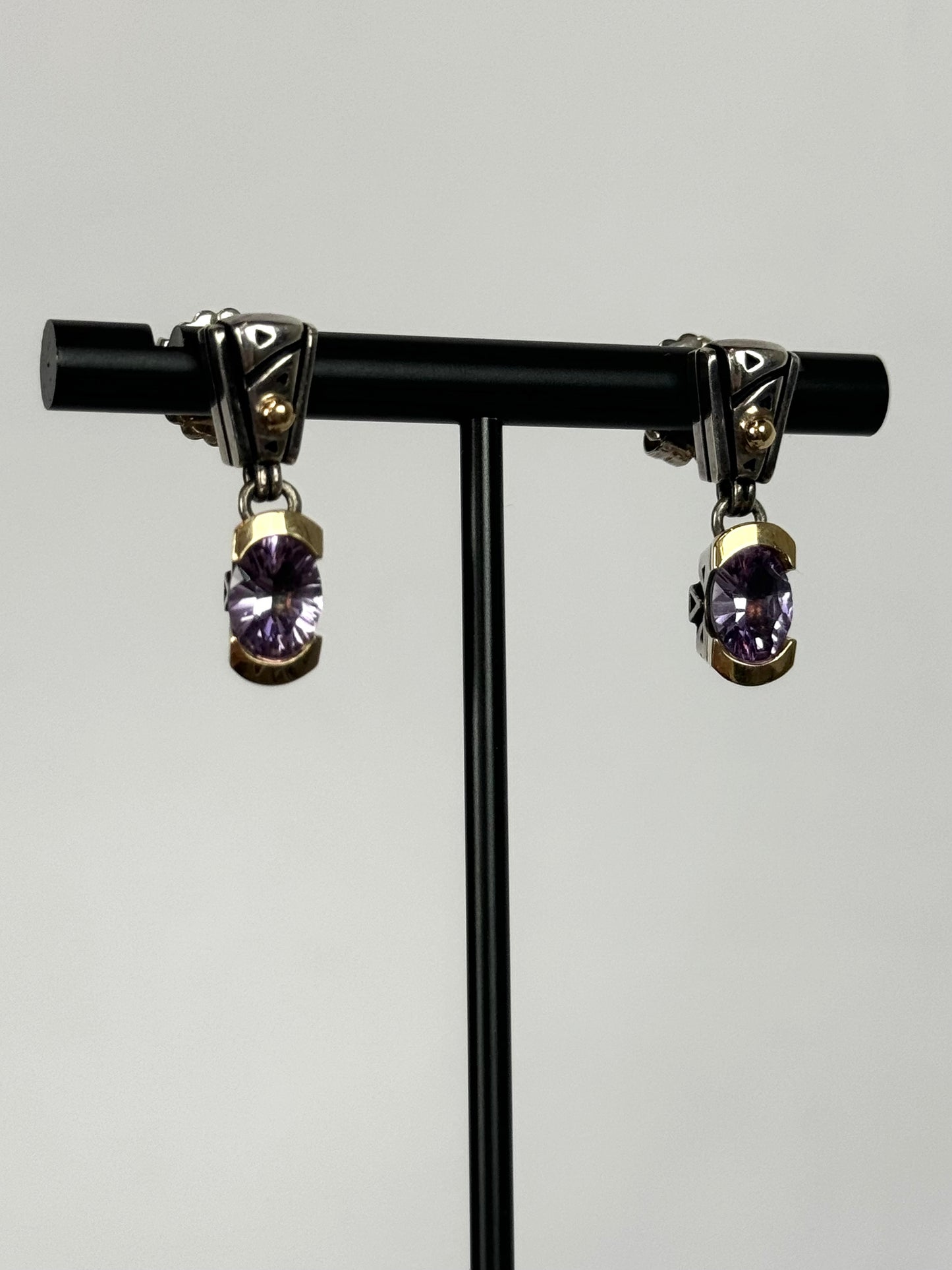 John Atencio Sterling Silver & 18K Gold Purple Amethyst Drop Earrings