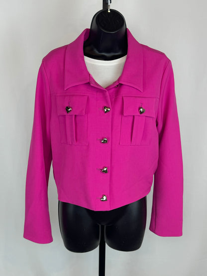 AS by Df Pink Magenta Cropped Jacket w Gold Heart Buttons NWT