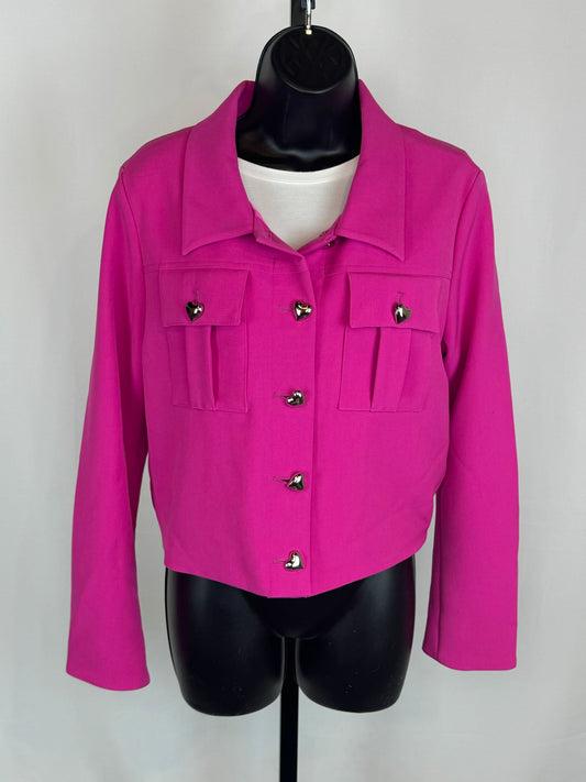 AS by Df Pink Magenta Cropped Jacket w Gold Heart Buttons NWT