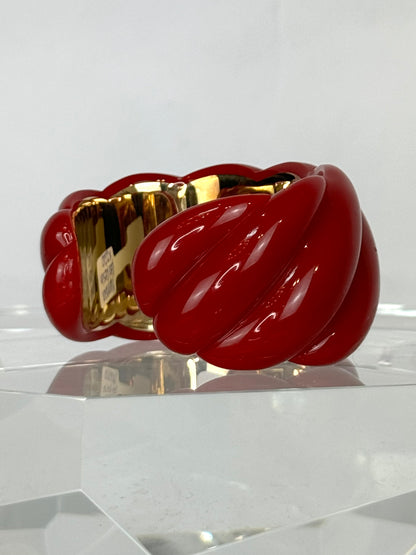 David Yurman Red 18K Gold Sculpted Cable Resin Cuff Bracelet