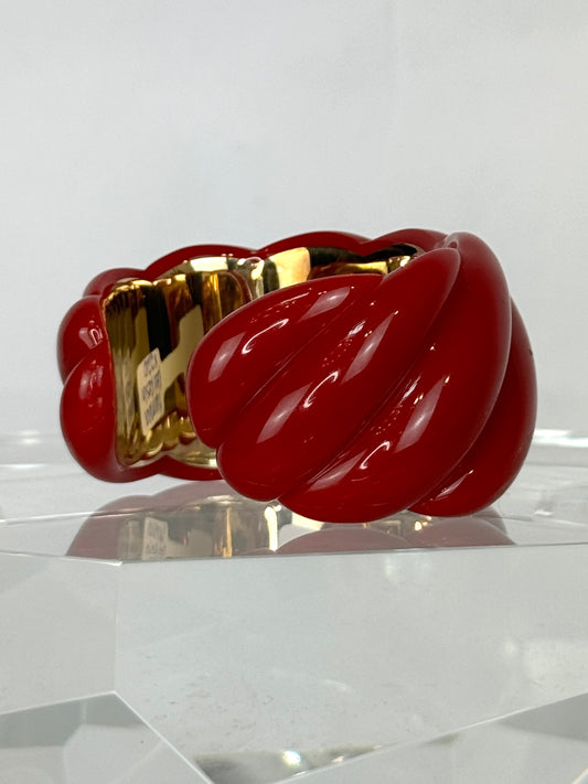 David Yurman Red 18K Gold Sculpted Cable Resin Cuff Bracelet