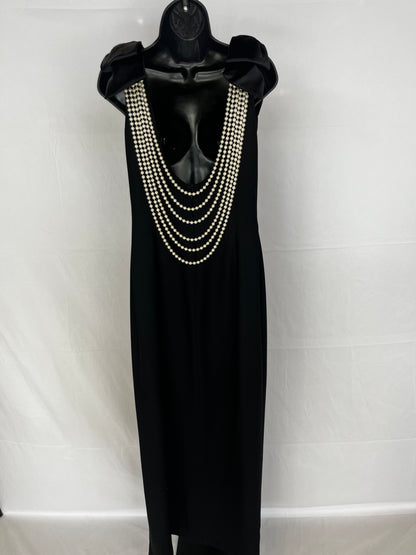 aj bari beaded dress Vintage A. J. Bari Beaded Sequin Silk Dress XS 2 Black Blue Asymmetrical Cutout
