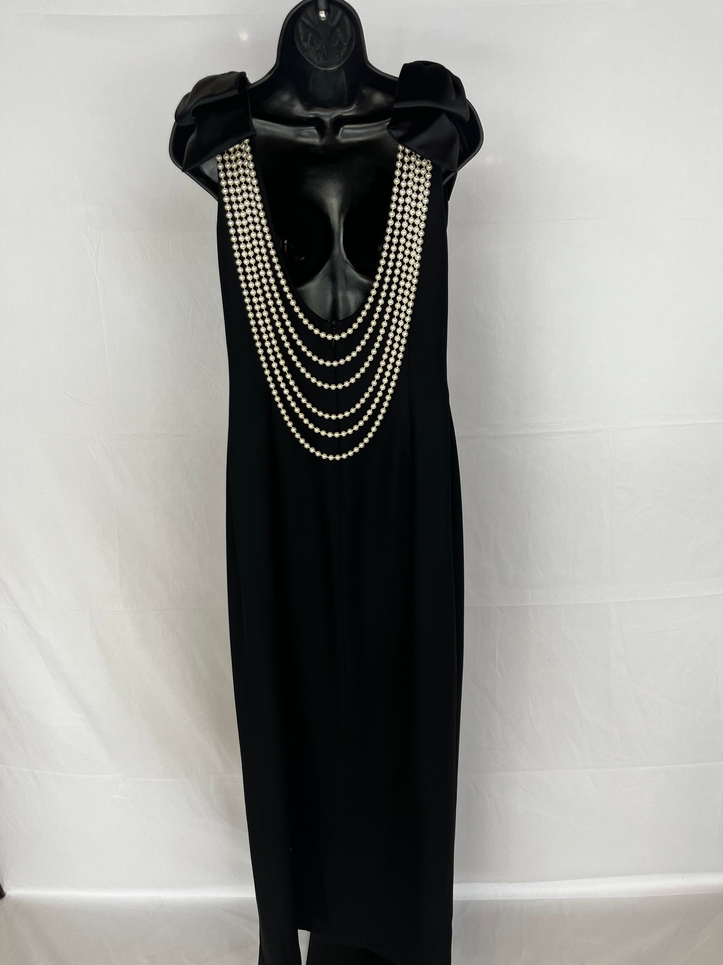 AJ Bari Black High Neck Sleeveless Gown w/ Beaded Low Back