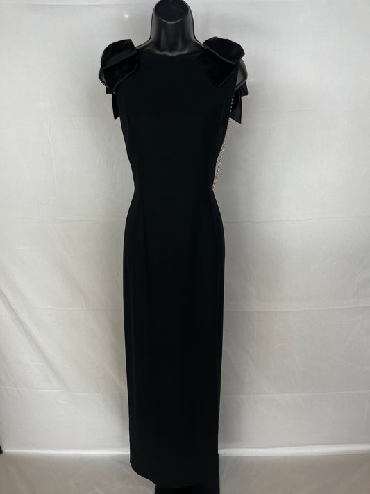 AJ Bari Black High Neck Sleeveless Gown w/ Beaded Low Back