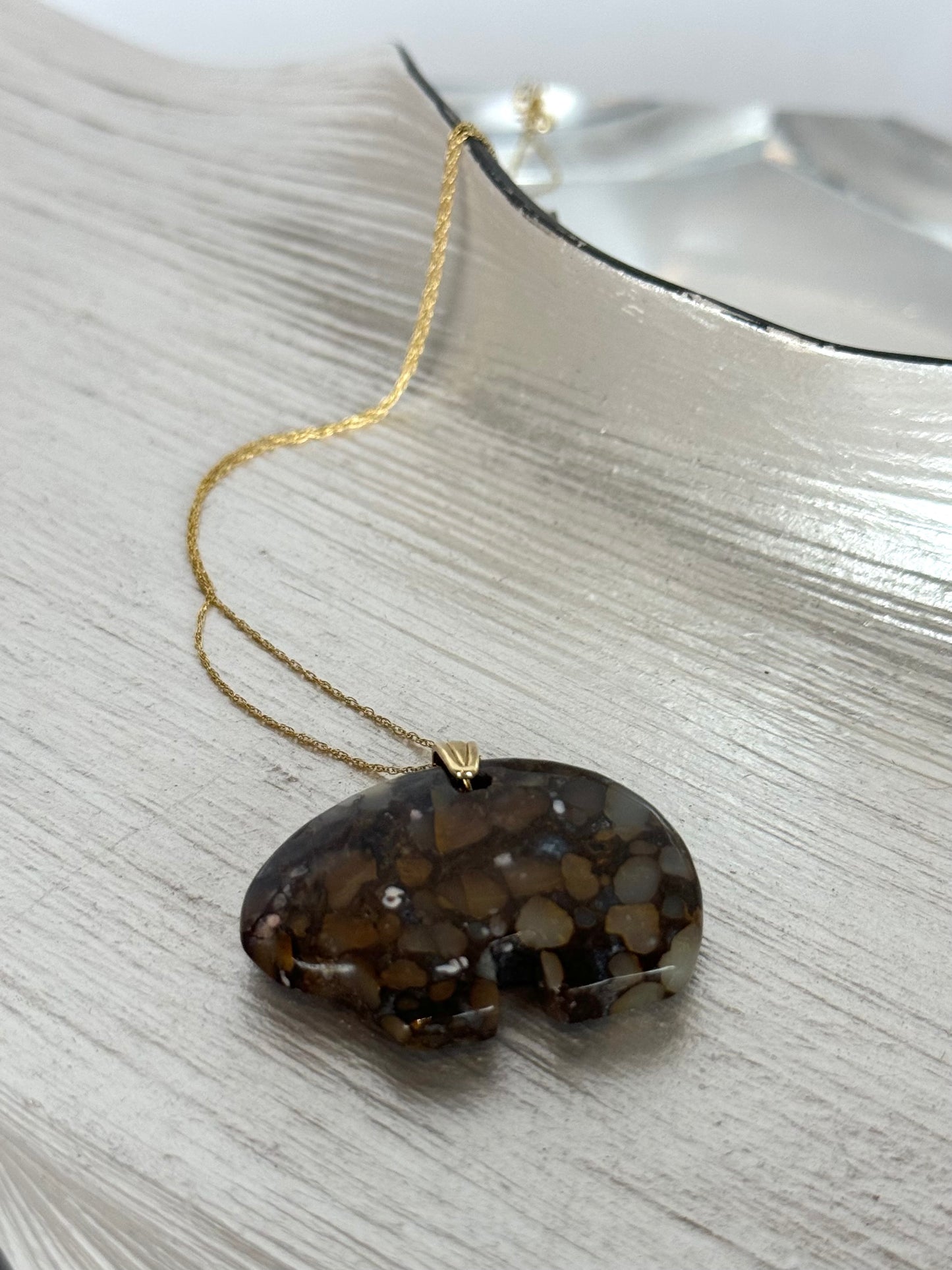 COMES W BOX -14k Boulder Opal "Bear" Pendant Necklace