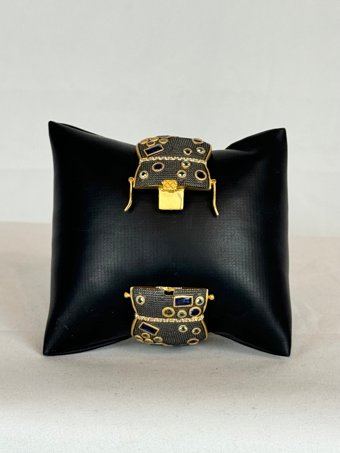 Freida Rothman Gold Dark Metal Sapphire Diamond Cuff Bracelet