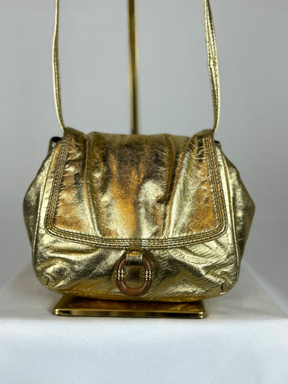 Vintage Loewe Gold Metallic Crossbody Flap Bag