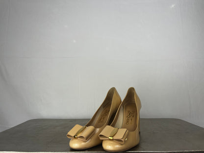 Ferragamo Nude Round Toe Pumps w/ Toe Bow