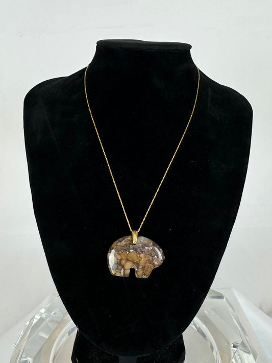 COMES W BOX -14k Boulder Opal "Bear" Pendant Necklace