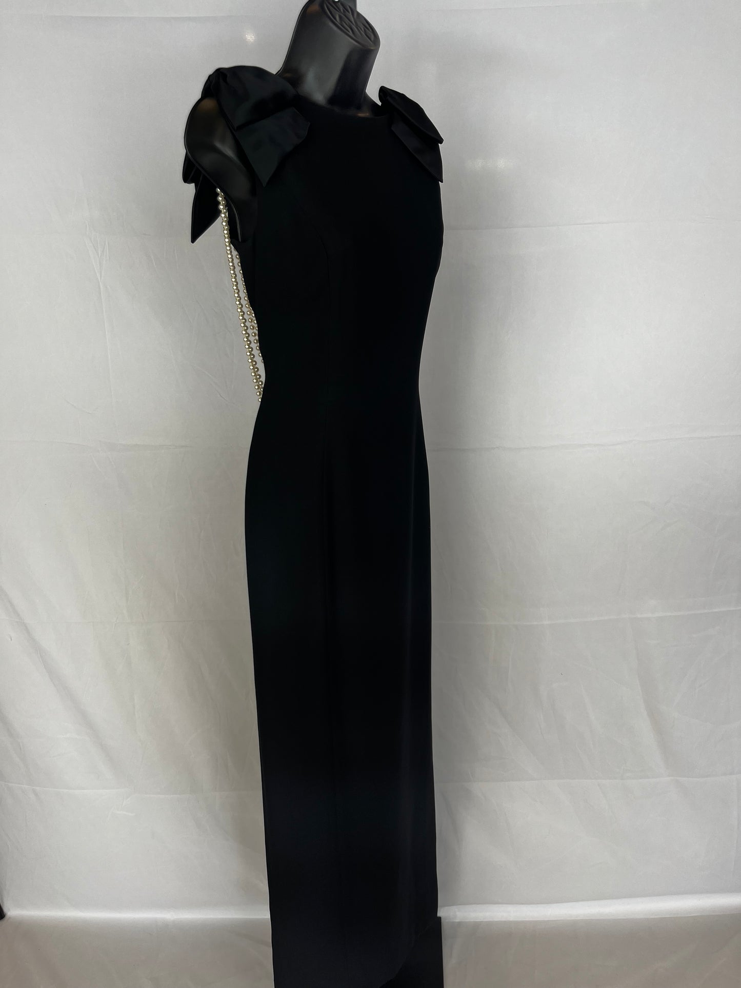 AJ Bari Black High Neck Sleeveless Gown w/ Beaded Low Back