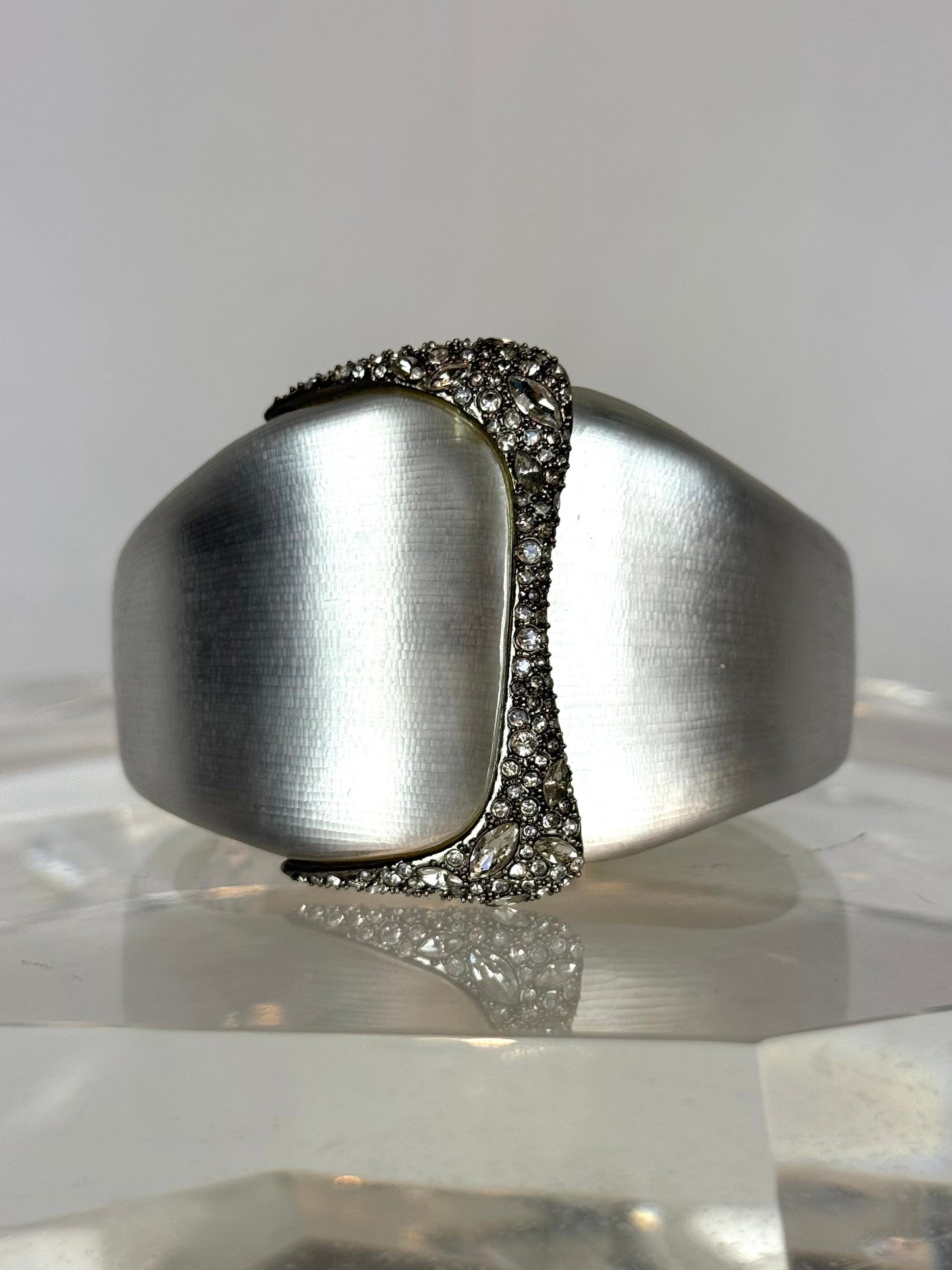 Alexis Bittar Pearl Frosted Lucite w Crystal Hinge Detail Cuff Bracelet