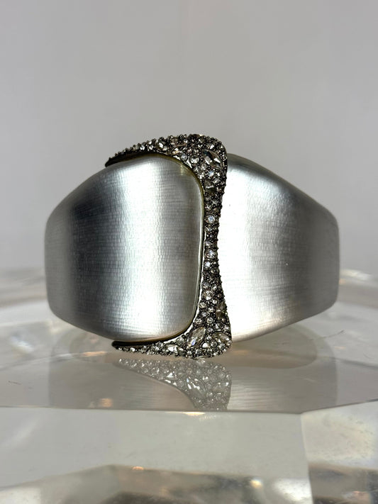 Alexis Bittar Pearl Frosted Lucite w Crystal Hinge Detail Cuff Bracelet