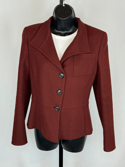 Akris Wool Burgundy Single Breasted Button Up Jacket