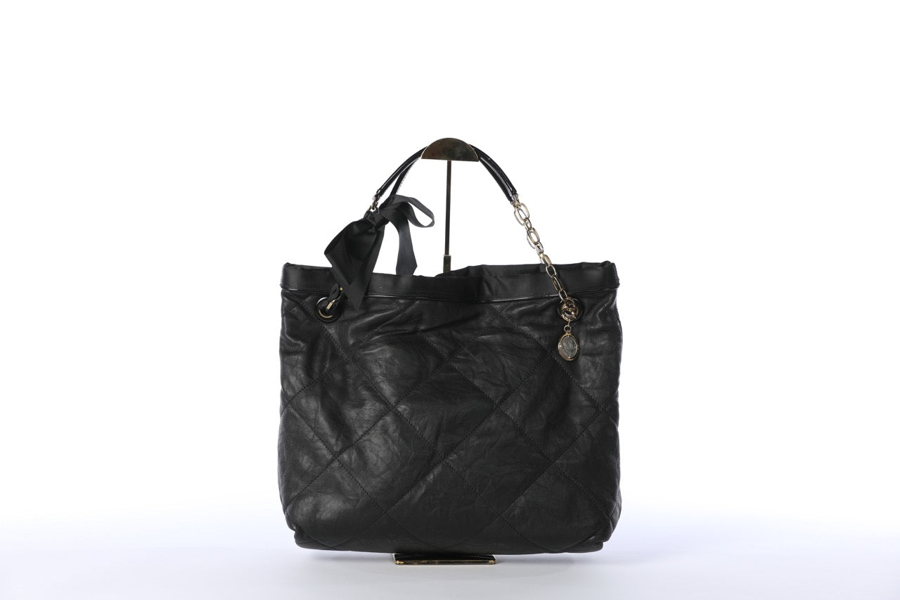 Lanvin Black Leather Diamond Stitch Bow Tie Tote