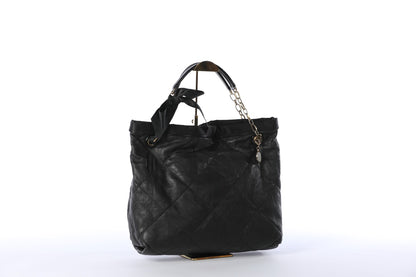 Lanvin Black Leather Diamond Stitch Bow Tie Tote