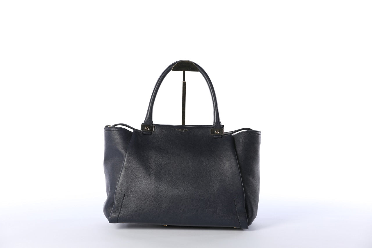 Lanvin Navy Leather Zip Closure Large Tote