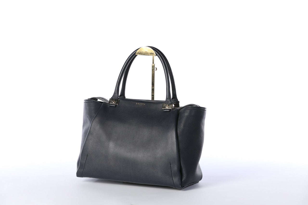 Lanvin Navy Leather Zip Closure Large Tote