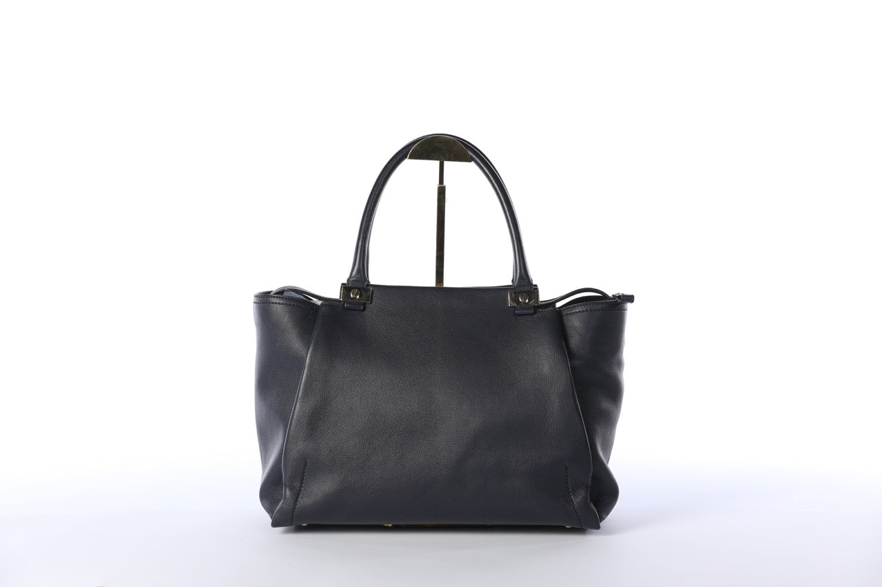 Lanvin Navy Leather Zip Closure Large Tote