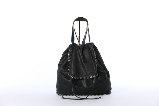 Stella McCartney Black Vegan Leather "Falabella" Backpack w Chain Detail