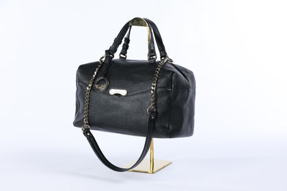 Versace Collection Black Pebbled Leather Vitello Stampa Alce Bowling Bag w Gold Hardware