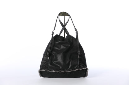 Stella McCartney Black Vegan Leather "Falabella" Backpack w Chain Detail