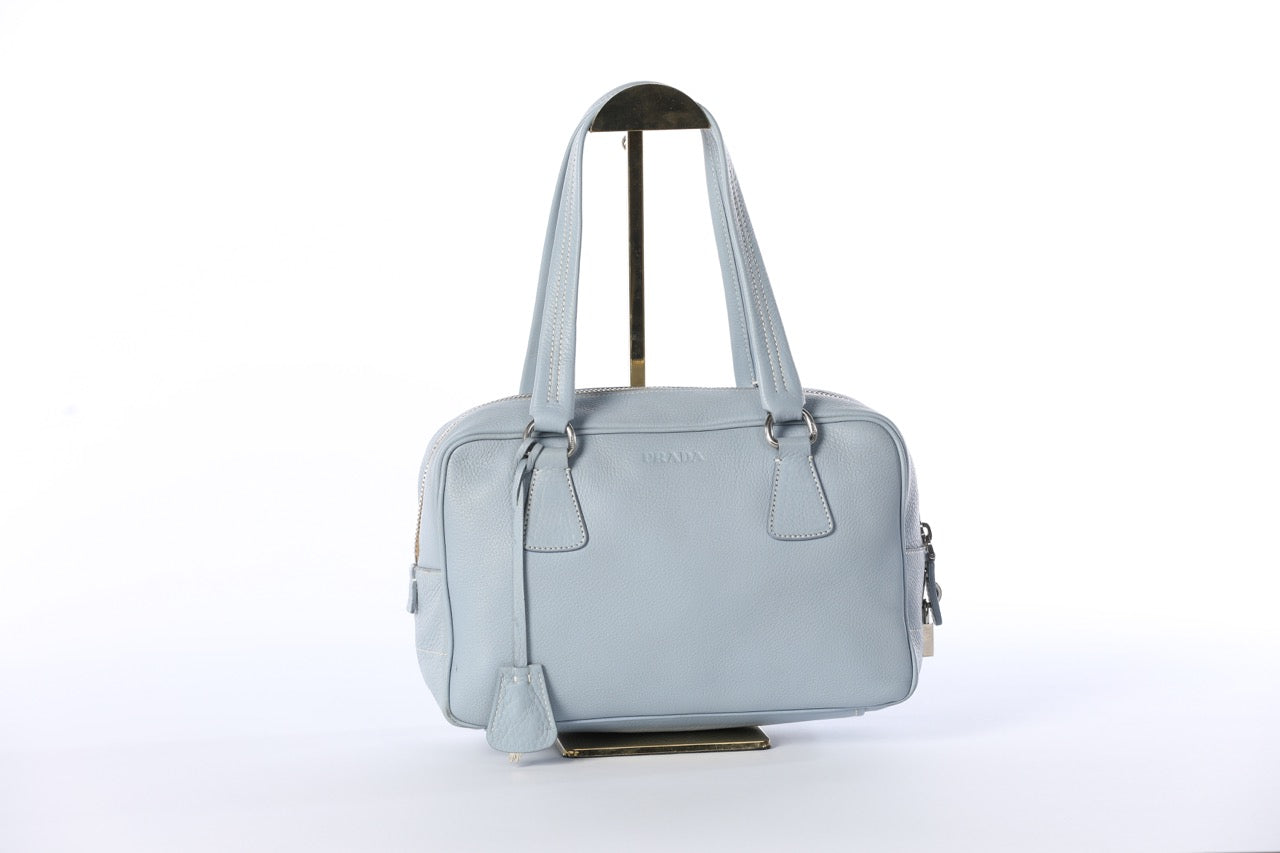 Prada Light Blue Leather Bauletto Satche Shoulder Bag